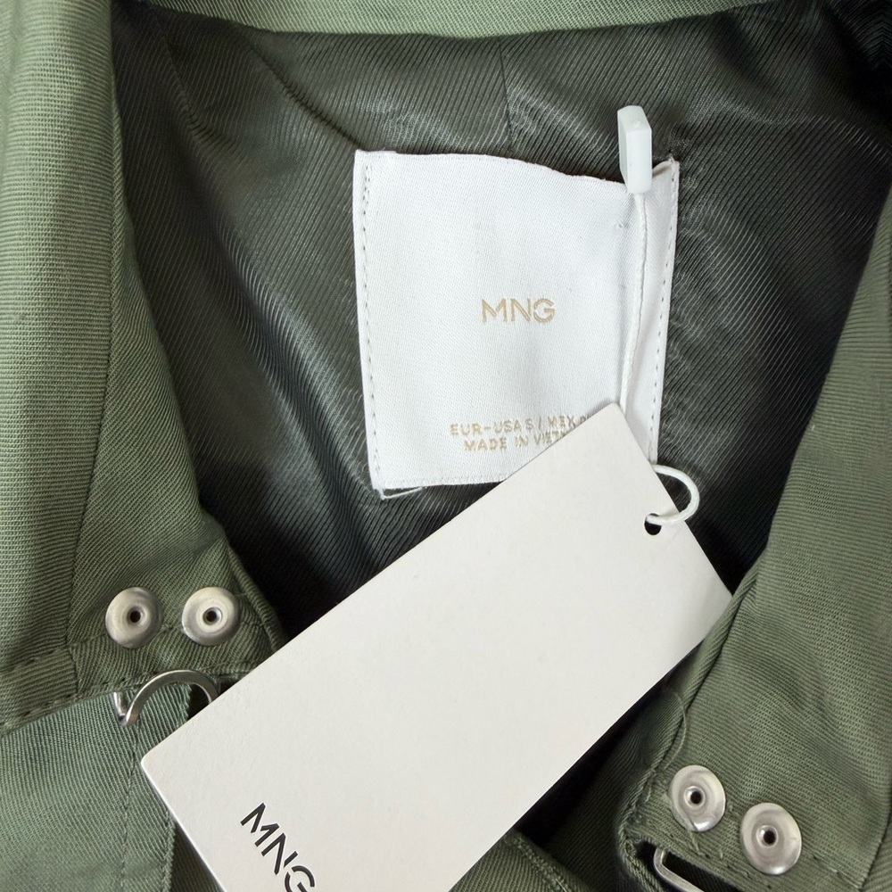 NWT Mango Classic Trench Coat with Belt Green Cotton Size S - Picture 12 of 13
